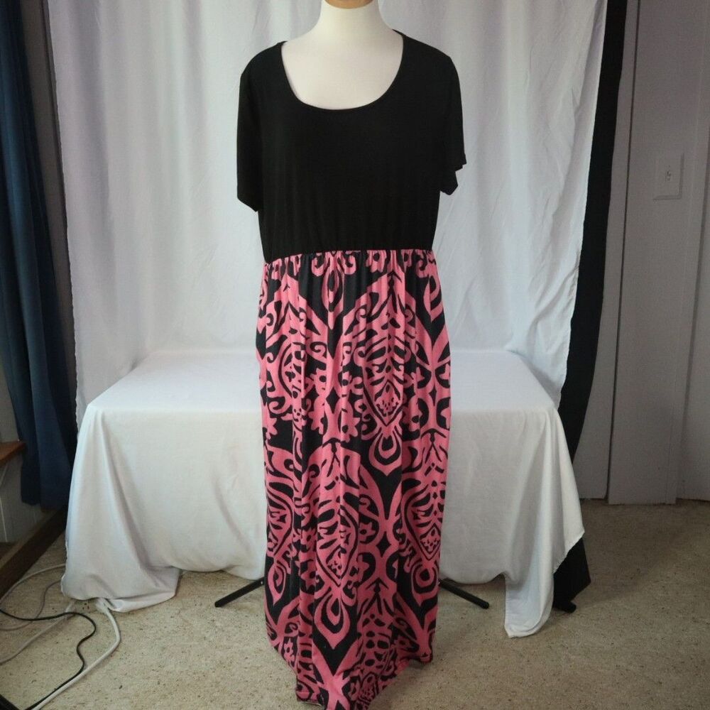 Nemidor Maxi Dress Size 20 Black/Pink with pockets